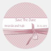 ピンク点々のあるスイス日付ステッカーを保存 ラウンドシール (正面)