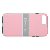 ピンク無地の色の濃いグレーのリボン名モノグラム Case-Mate iPhoneケース (裏面(横))