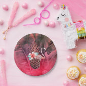 ピンク熱帯グリッターパイナップルルアウ（ハワイ式宴会）パーティー ペーパープレート (パーティー)