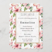 ピンク熱帯ハイビスカスフローラ金ゴールドグリッター 招待状 (正面/裏面)