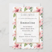 ピンク熱帯ハイビスカスフローラ金ゴールドグリッター 招待状 (正面)