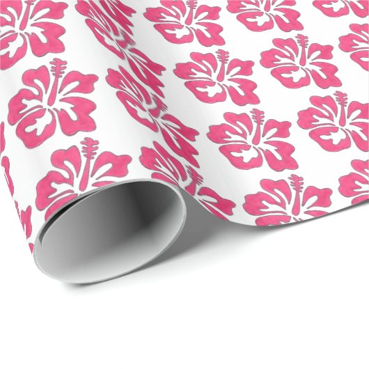 ピンク熱帯ハワイアンルアウ（ハワイ式宴会）ハイビスカスフラワーフローラ ラッピングペーパー (ロールコーナー)