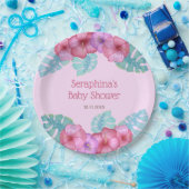 ピンク熱帯フローラハイビスカスベビーシャワー紙Pl ペーパープレート (パーティー)