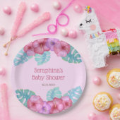 ピンク熱帯フローラハイビスカスベビーシャワー紙Pl ペーパープレート (パーティー)