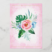 ピンク熱帯フローラルアウ(ハワイ式宴会)ハワイアンSweet sixteen 箔招待状 (裏面)