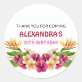 ピンク熱帯フローラルアウ（ハワイ式宴会）パーティーラウンドスティッカー ラウンドシール (正面)