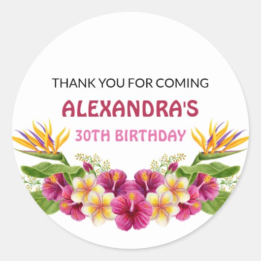 ピンク熱帯フローラルアウ(ハワイ式宴会)パーティーラウンドスティッカー ラウンドシール (正面)