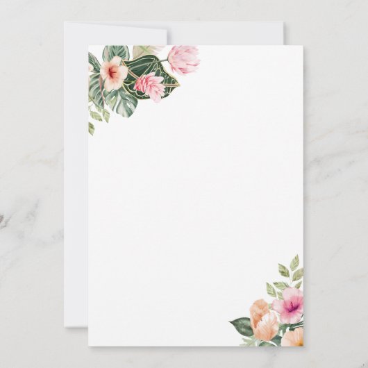 ピンク熱帯フローラ金ゴールドフレームブライダルシャワー 招待状 (裏面)