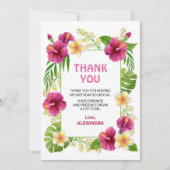ピンク熱帯ルアウ(ハワイ式宴会)誕生日ガールウォーター色 サンキューカード (正面)