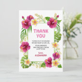 ピンク熱帯ルアウ(ハワイ式宴会)誕生日ガールウォーター色 サンキューカード (スタンド正面)
