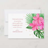 ピンク熱帯夏ブライダルシャワー サンキューカード (裏面)