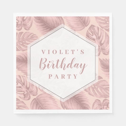 ピンク熱帯幾何学模様 スタンダードランチョンナプキン (正面)