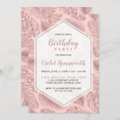 ピンク熱帯幾何学誕生日招待状 招待状 (正面/裏面)