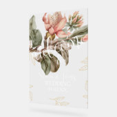 ピンク熱帯植物性花模様結婚金ゴールド アクリルサイン (傾斜)