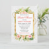 ピンク熱帯花ゴールドフォイルブライダルシャワー 招待状 (スタンド正面)