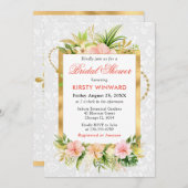 ピンク熱帯花ゴールドフォイルブライダルシャワー 招待状 (正面/裏面)