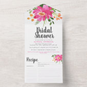ピンク熱帯花ブライダルシャワーレシピ オールインワン招待状 (内側)