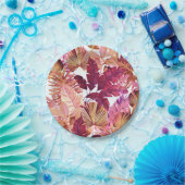 ピンク熱帯葉パターン紙プレート ペーパープレート (パーティー)