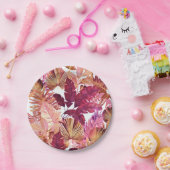 ピンク熱帯葉パターン紙プレート ペーパープレート (パーティー)