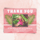 ピンク熱帯葉水彩ガールフォト誕生日 ポストカード