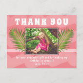 ピンク熱帯葉水彩ガールフォト誕生日 ポストカード (正面)