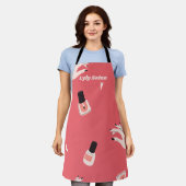 ピンク爪、 ネイルポーランドボトルマニキュリストプロフェッショナル エプロン (着用した状態)