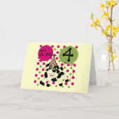 ピンク牛の4th誕生日Tシャツとギフト カード (黄色い花)