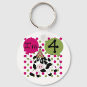 ピンク牛の4th誕生日Tシャツとギフト キーホルダー (正面)