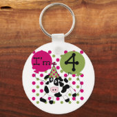 ピンク牛の4th誕生日Tシャツとギフト キーホルダー (正面)