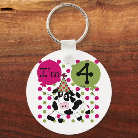 ピンク牛の4th誕生日Tシャツとギフト キーホルダー (正面)