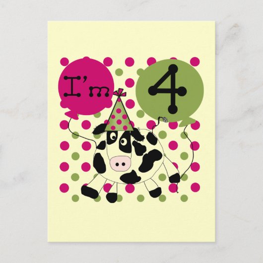 ピンク牛の4th誕生日Tシャツとギフト ポストカード (正面)