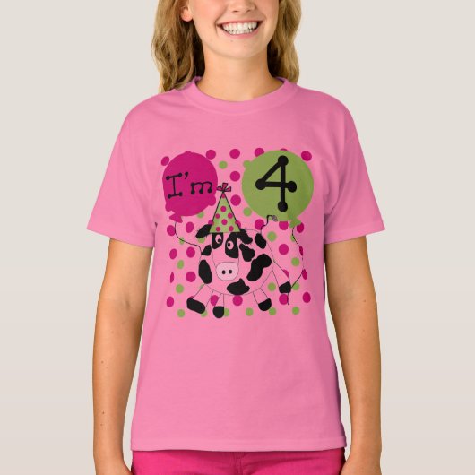 ピンク牛の4th誕生日Tシャツとギフト Tシャツ (正面)