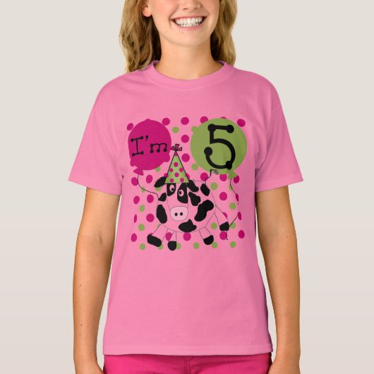 ピンク牛第5誕生日のTシャツおよびギフト Tシャツ (正面)