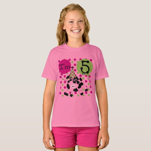 ピンク牛第5誕生日のTシャツおよびギフト Tシャツ (正面フル)