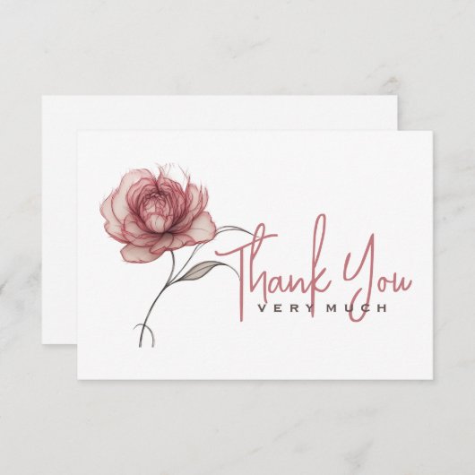 ピンク牡丹ありがとうございました サンキューカード (正面/裏面)