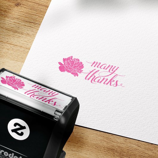 ピンク牡丹ありがとうご自墨切手 セルフインキングスタンプ