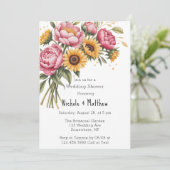 ピンク牡丹とイエローフローラウェディングシャワー 招待状 (スタンド正面)