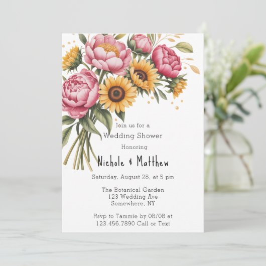 ピンク牡丹とイエローフローラウェディングシャワー 招待状 (スタンド正面)