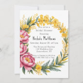 ピンク牡丹とイエローフローラブライダルシャワー 招待状 (正面)