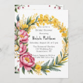 ピンク牡丹とイエローフローラブライダルシャワー 招待状 (正面/裏面)
