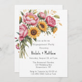 ピンク牡丹とイエローフローラ婚約パーティ 招待状 (正面/裏面)