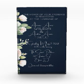 ピンク牡丹とネイビー結婚式招待状 フォトブロック (正面)