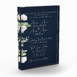 ピンク牡丹とネイビー結婚式招待状 フォトブロック