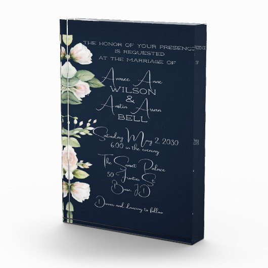 ピンク牡丹とネイビー結婚式招待状 フォトブロック (右)