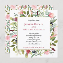 ピンク牡丹とユーカリ水彩フローラ 招待状