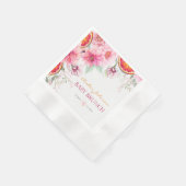 ピンク牡丹と柑橘系ベビーシャワー 縁ありカクテルナプキン (角)