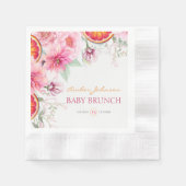 ピンク牡丹と柑橘系ベビーシャワー 縁ありカクテルナプキン (正面)