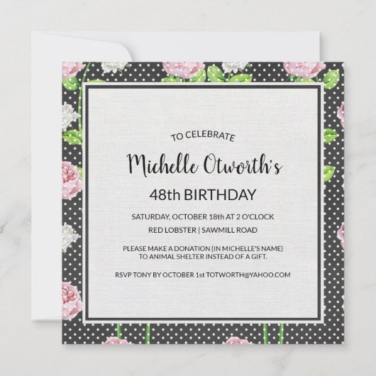 ピンク牡丹と白い自転車の誕生日パーティー 招待状 (裏面)