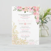 ピンク牡丹と金ゴールドフローラキンセアニェラカインスアノス 招待状 (スタンド正面)