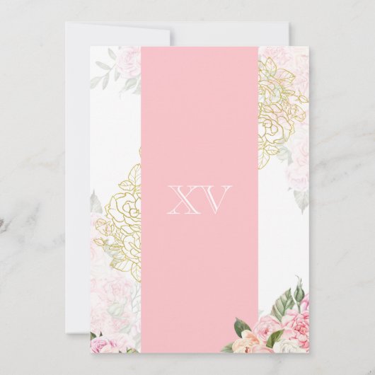 ピンク牡丹と金ゴールドフローラキンセアニェラカインスアノス 招待状 (裏面)